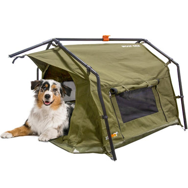 23zero dog house in green front left view with dog inside