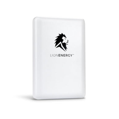 Lion claw power station in white with black logo front view on white background