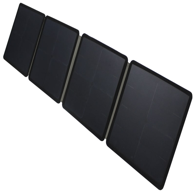 Lion Energy solar panel 50w 12v in black front right view on white background
