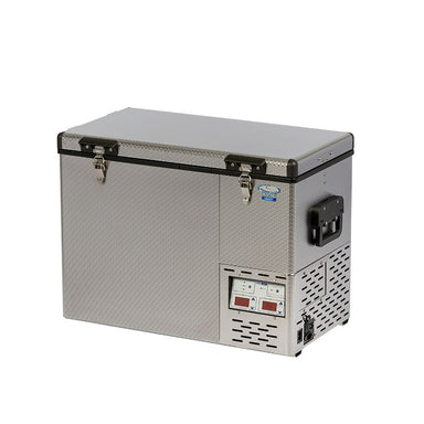 Luna refrigerator 50l dual control in metallic silver front left view closed