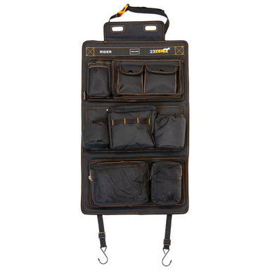 23zero camping gear rider seat organizer in black front view on white background