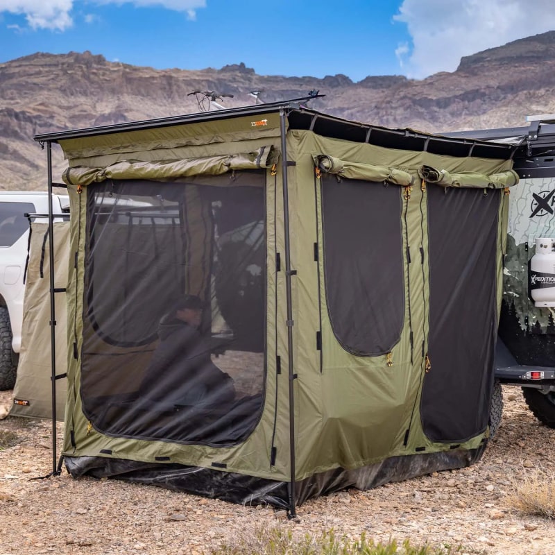 23zero Vehicle Awning Bushman Room Front View Outside Setup
