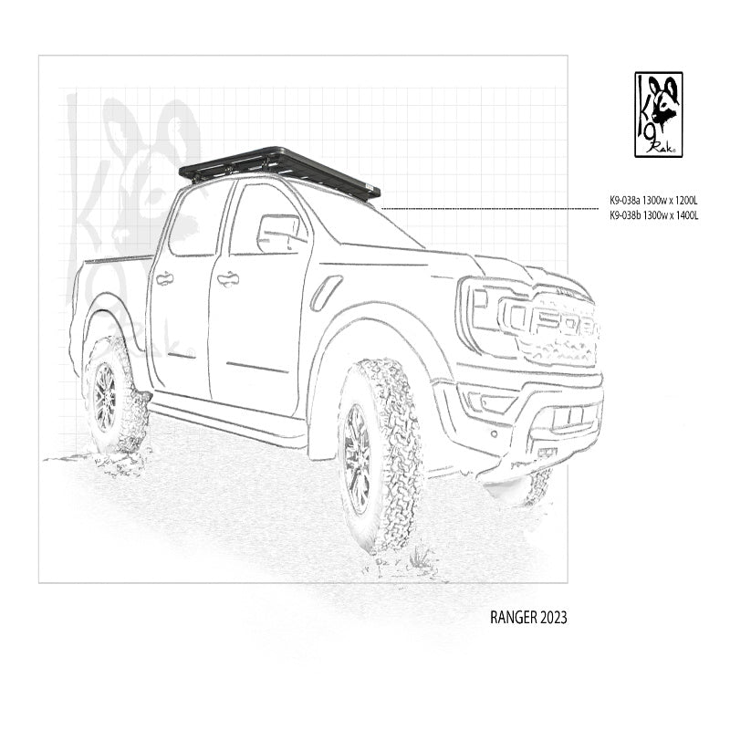 Eezi awn ford ranger roof rack sketch with dimensions front left side view