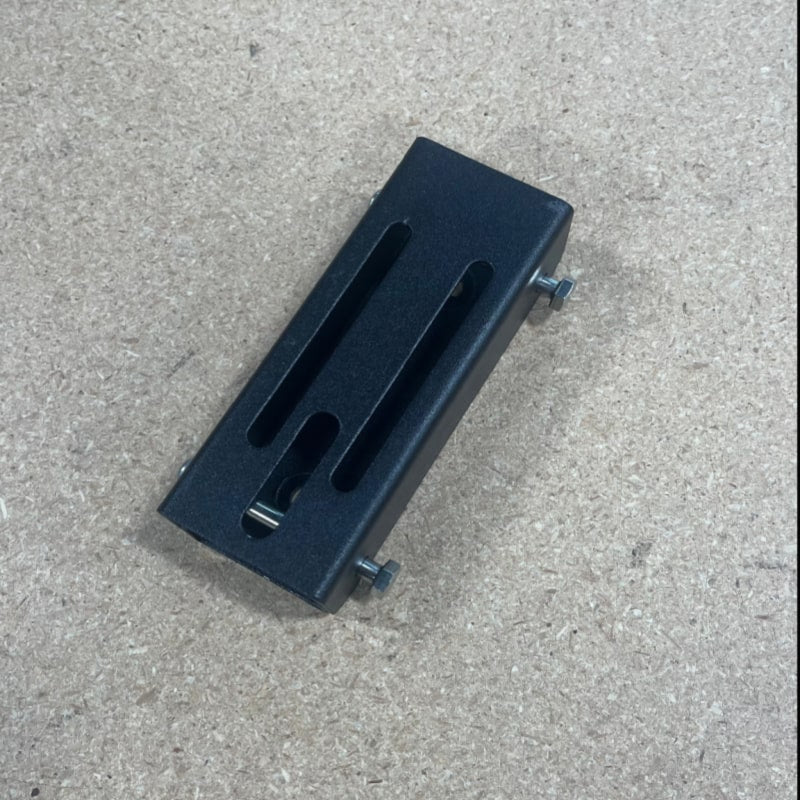 Eezi awning c channel bracket with vertical slots in black metal top view