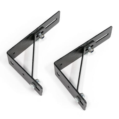 Eezi awning l bracket with diagonal brace in black metal top side view on white background