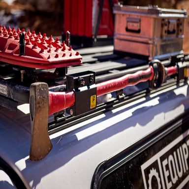 Eezi awn land rover discovery roof rack on jeep with cargo back right view close up