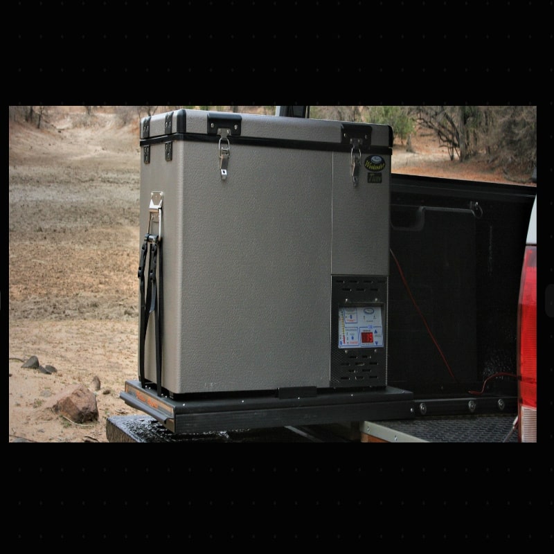 Eezi awn slide for freezer front left view pull out on truck outside