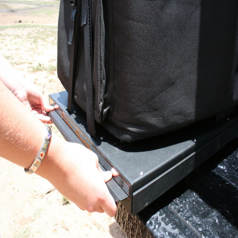 Eezi awn slide for fridge close up pulling out in truck out side