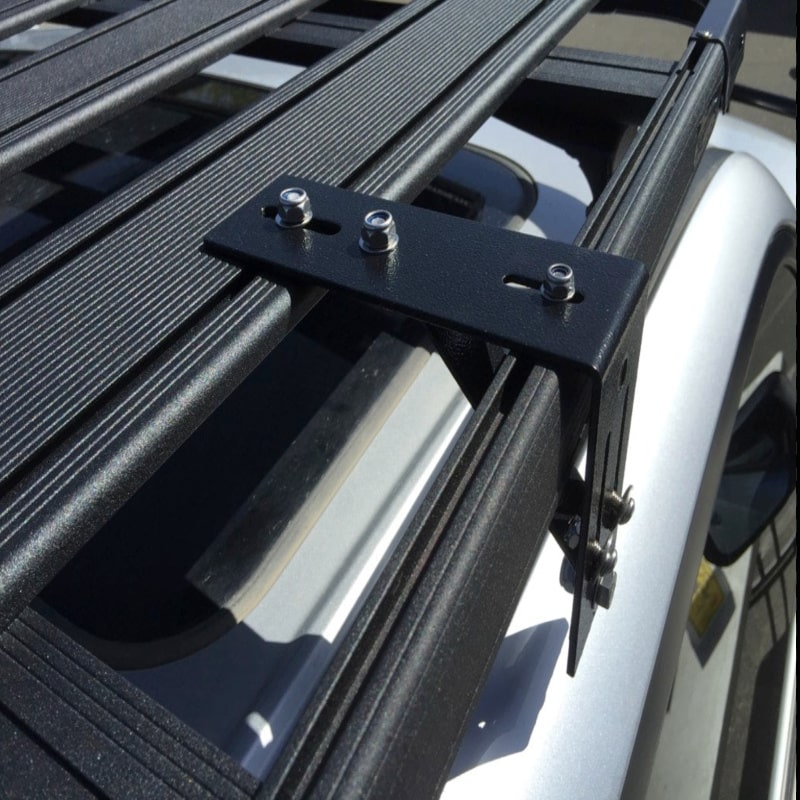 Eezi overlanding c channel bracket with l bracket mounted on rack downward top view