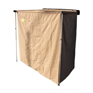 Eezi swift awning wall set in beige front left view closed walls