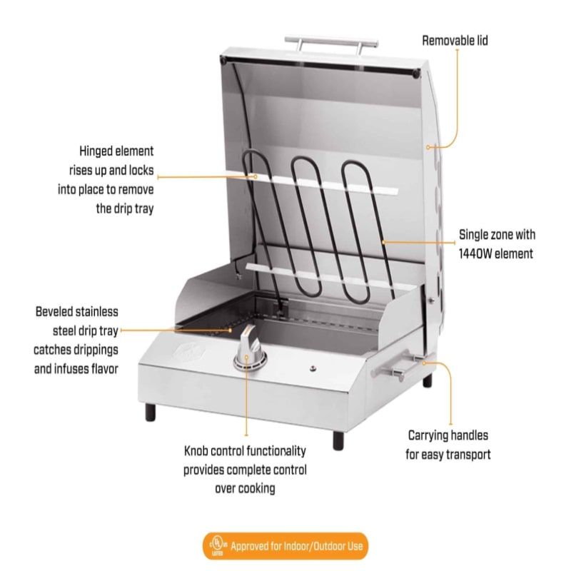Kenyon G2 Tailgate Grill in Stainless Steel Front Left View Features
