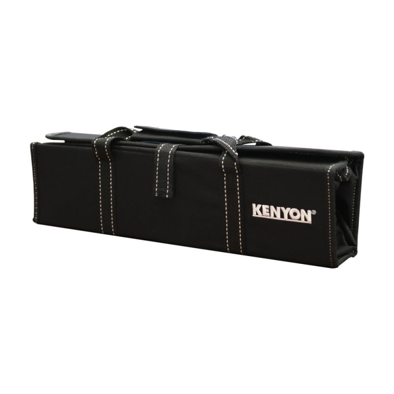Kenyon bbq grills 4pc utensil kit in closed black bag with white letter logo front left view on white background