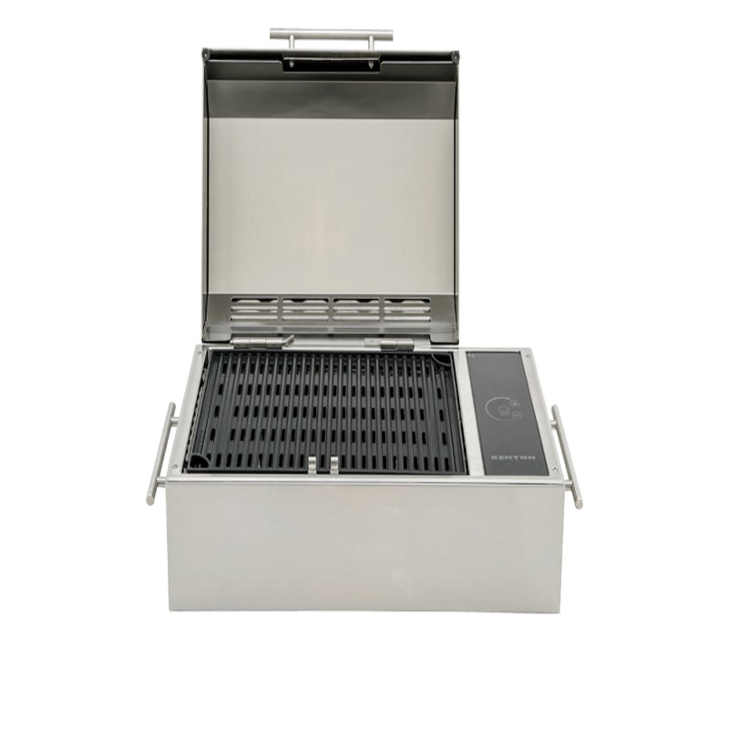 Kenyon Frontier Electric Grill in Stainless Steel with Open Lid Front View 