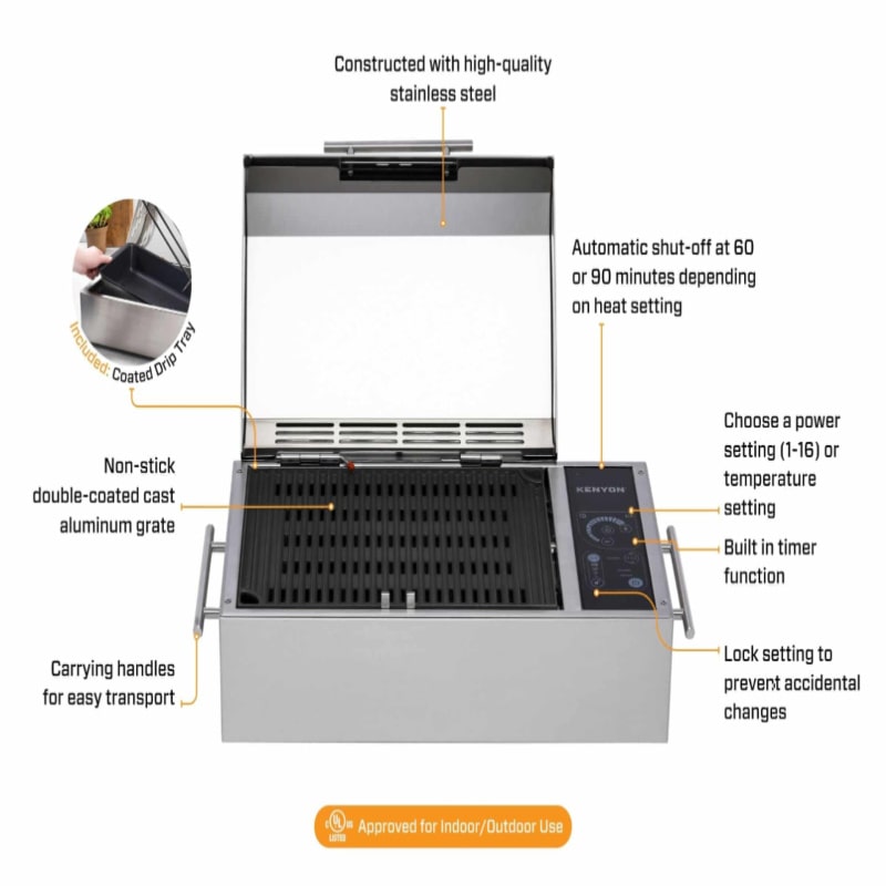 Kenyon Portable Grill Intelliken Touch Open Lid Front View with Features