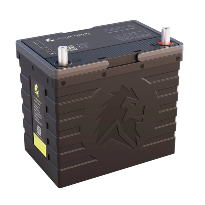 Lion Energy UT BT 1300 lithium batteries in black top front right view on white background