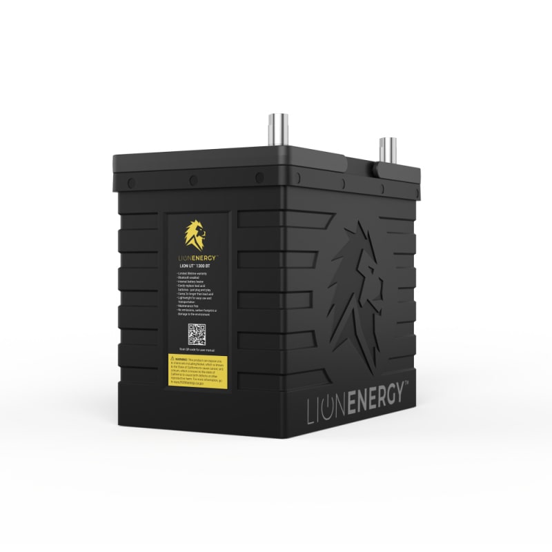 Lion Energy UT BT 1300 lithium ion battery in black front right view on white background