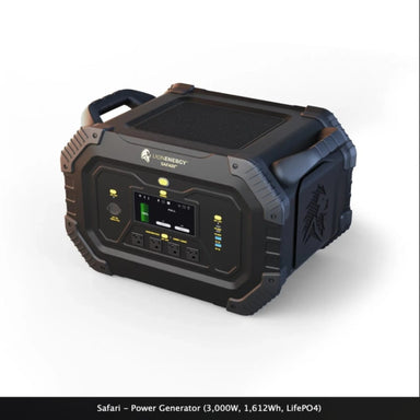 Lion safari portable power station with handles in black on white background front left view
