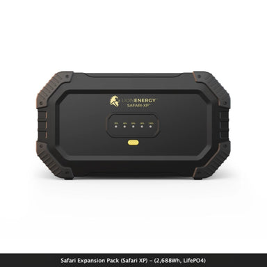 Lion Energy Safari XP power station expansion pack in black on a white background front view