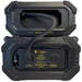 Lion Energy safari xp power station in black plugged into safari charger rear view