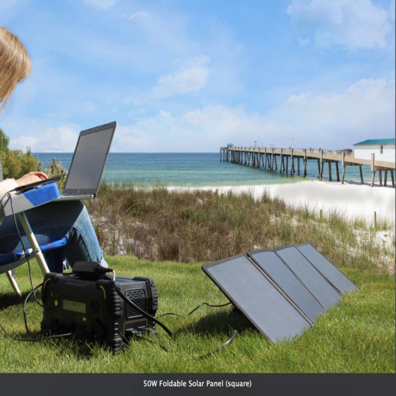 Lion Energy solar 50w 12v outside life style on beach