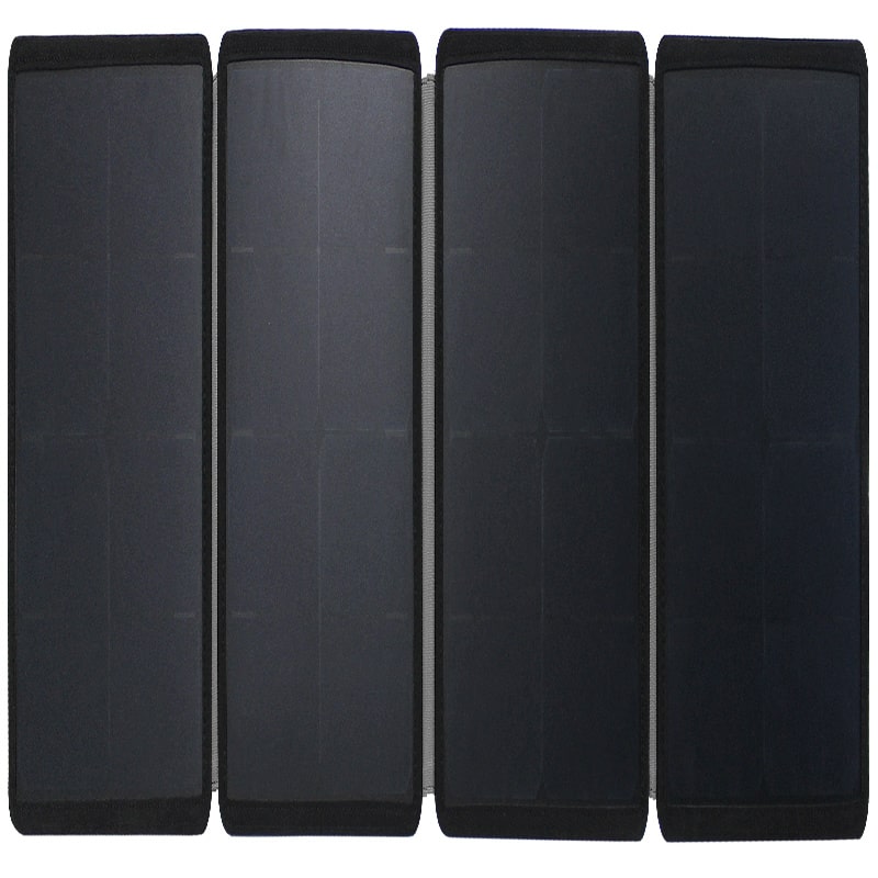 Lion Energy solar energy 50w 12v in black front view open on white background