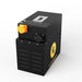 Lion Energy UT 3500 lithium ion battery in black with yellow logo front right view on white background