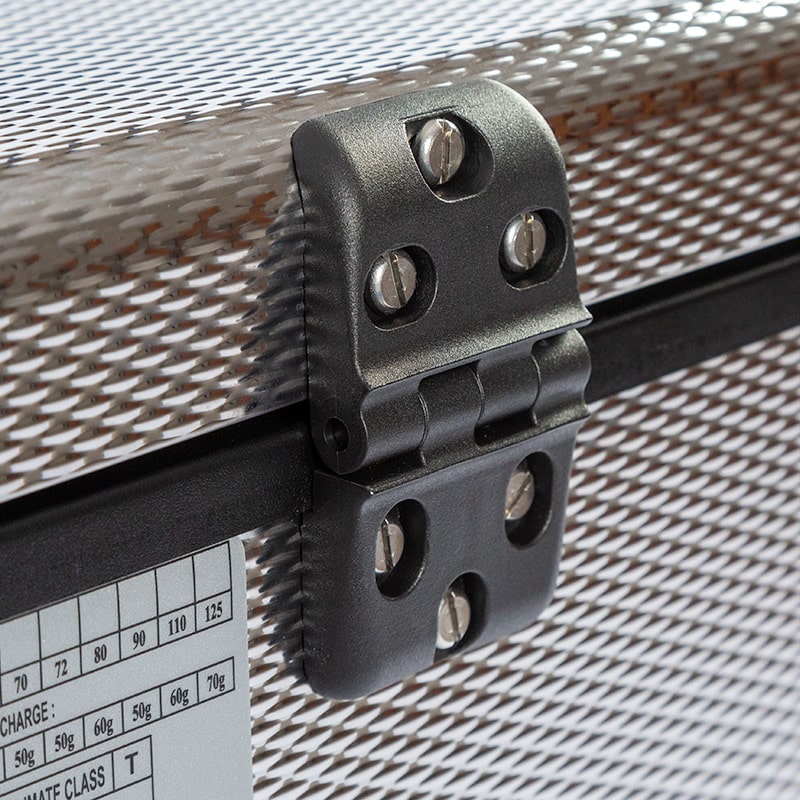 Luna 90l smart mini fridge dual zone lid hinge close up