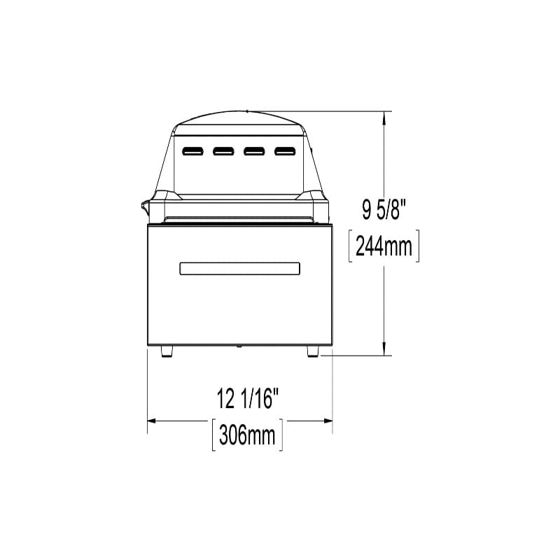 Silken Electric Grill Outdoor in Stainless Steel Right Side View Measurements