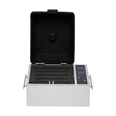 Silken Portable Grill Intelliken Touch in Stainless Steel Front View Lid Open Silicone Lid