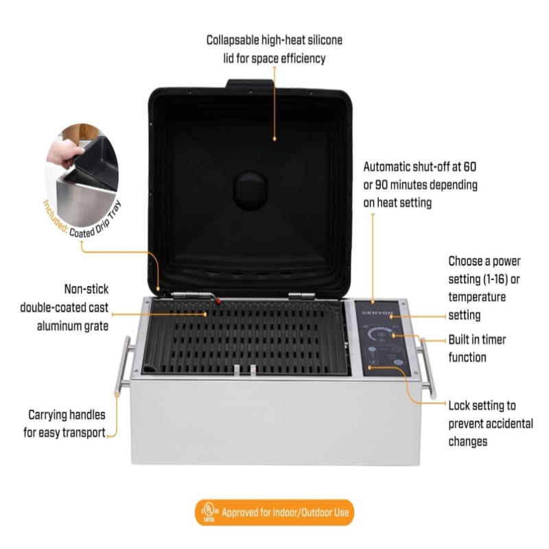 Silken Intelliken Touch Tailgate grill in Stainless Steel with Open Silicone Lid Features