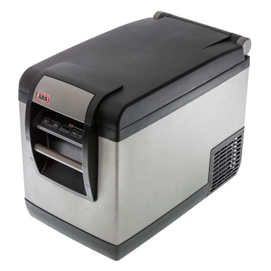 arb portable freezer classic 50 in gunmetal front left view closed with handle and power console