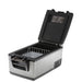 arb portable freezer classic 50 in gunmetal front left view open with single compartment and rack