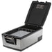 arb portable freezer classic 63 front right view in gunmetal open with single compartment and inside rack