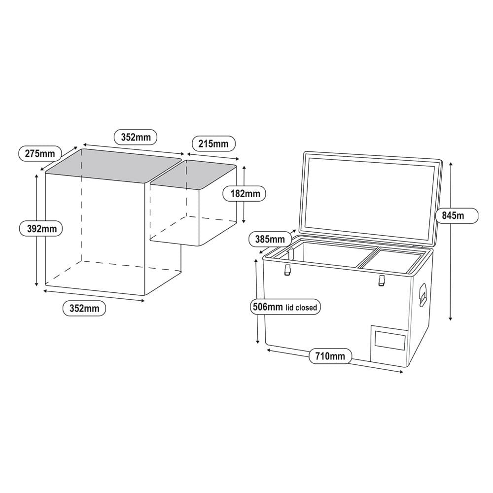 luna fridge 50l dual control diagram with measurements